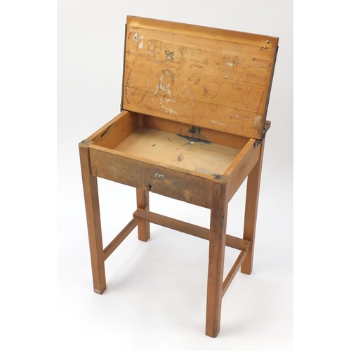 41 - Vintage pine school desk, 71cm H x 56cm W x 44cm D
