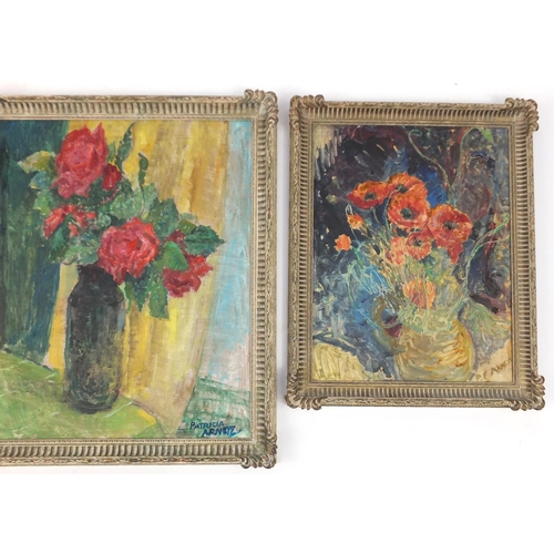 36 - Patricia Arnett - Still life flowers, three oil on boards, each framed, the largest 60cm x 39cm