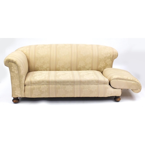 26 - Victorian drop end settee with striped upholstery, 183cm wide