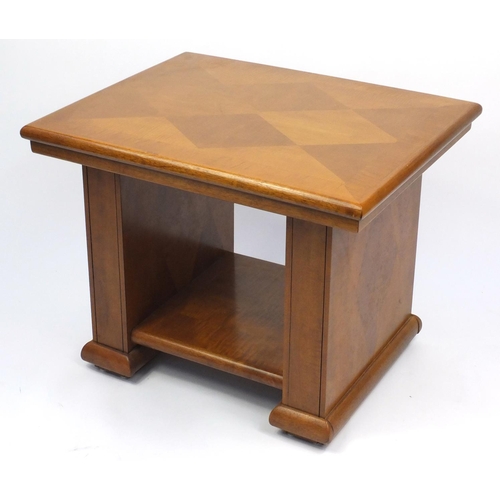 17 - Art Deco style American walnut coffee table, with under tier, 60cm H x 76cm W x 61cm D