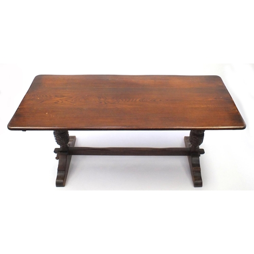 60 - Carved oak dinning table, with carved bulbous legs, 74cm H x 165cm W x 72cm D