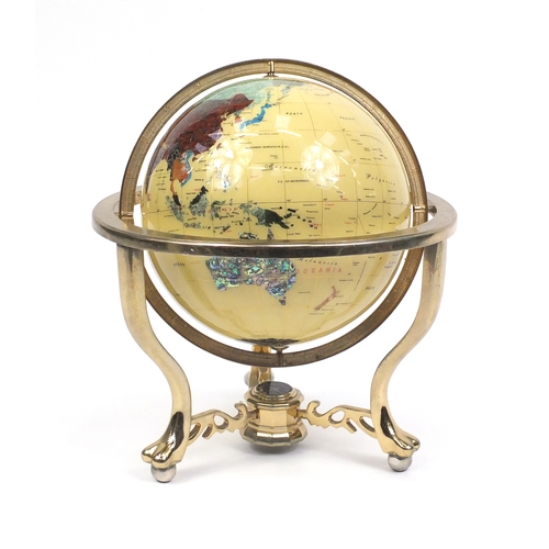 2098A - Large gilt metal framed specimen table globe, with compass under tier, 47cm high