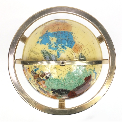 2098A - Large gilt metal framed specimen table globe, with compass under tier, 47cm high