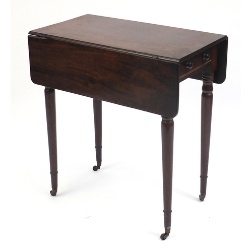 3 - Victorian mahogany Pembroke table on turned legs, fitted with a drawer opposing a dummy drawer, 71cm... 