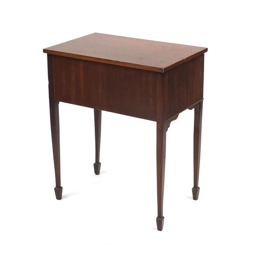 55 - Mahogany side table with line inlay and two drawers, raised on tapering legs, 76cm H x 62.5cm W x 41... 