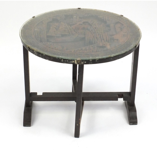 60 - Oriental carved hardwood folding occasional table
