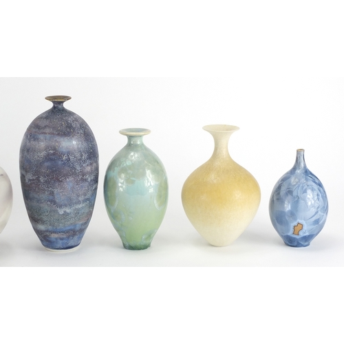 997 - Studio pottery including two vases with crystalline glazes, various impressed marks and initials, th... 