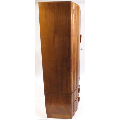 15 - Art Deco Gentleman's walnut two door tallboy wardrobe, fitted with two drawers to the base, 181cm H ... 