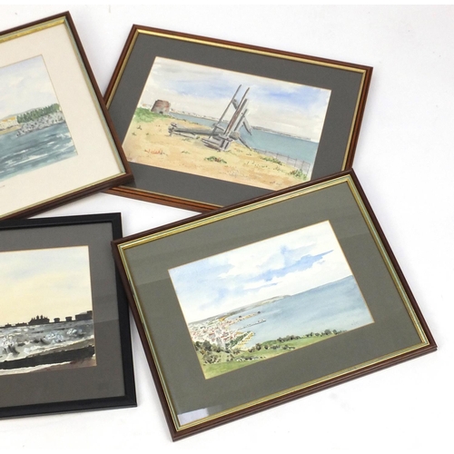 165 - K Last - Five Eastbourne scenes, watercolours on card, each mounted and framed, the largest 35cm x 2... 