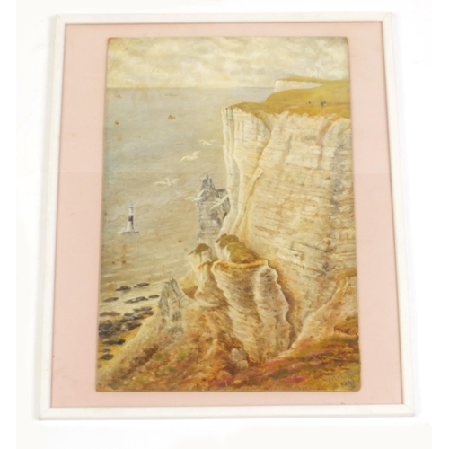 46 - J C Cooper 1933 - Beachy Head Lighthouse, oil on board, mounted and framed, 46cm x 30cm