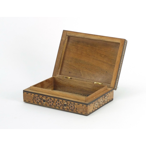 148 - Middle Eastern Vizagapatam style box and cover, with micro mosaic inlay, 16cm wide