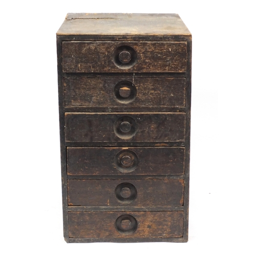 22A - Vintage oak six drawer chest, 83cm H x 49cm W x 60cm D