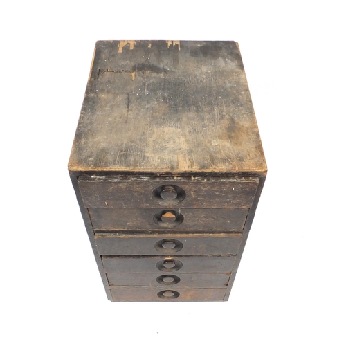22A - Vintage oak six drawer chest, 83cm H x 49cm W x 60cm D
