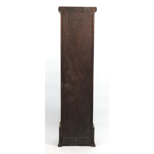 87 - Oak long case clock, with silvered dial, 194cm high