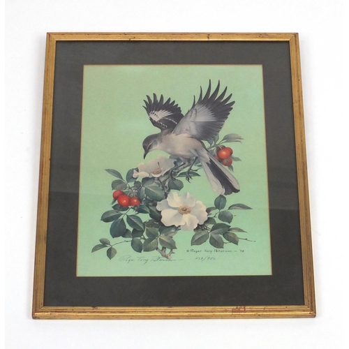 19 - Roger Tory Peterson - Signed limited edition print of a mocking bird, numbered 289/950. mounted and ... 