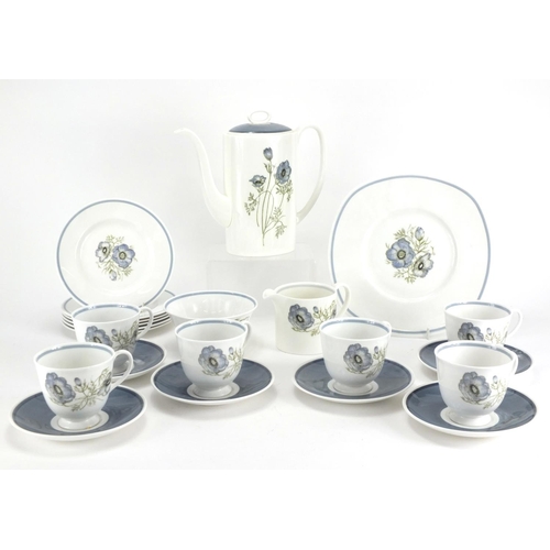 2305 - Wedgwood Susie Cooper design Glen Mist six place coffee service, the coffee pot 21cm high