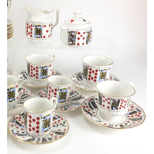 2081 - Staffordshire Elizabethan pattern teaware including teapot, the teapot 16cm high