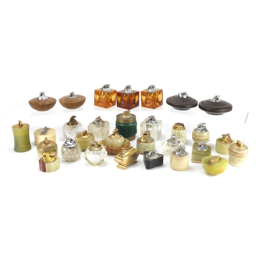 2230 - Vintage and later table lighters including Onyx and glass, some Ronson