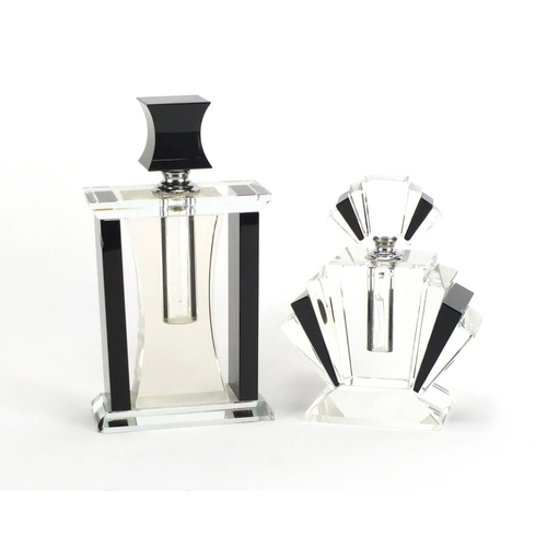 2254 - Two Art Deco style black and clear glass scent bottles, the largest 20.5cm high