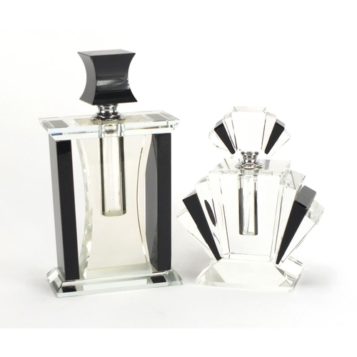 2254 - Two Art Deco style black and clear glass scent bottles, the largest 20.5cm high