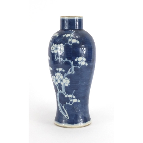 2301 - Chinese blue and white baluster vase, hand painted with prunus flowers, 26.5cm high