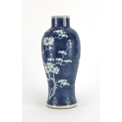 2301 - Chinese blue and white baluster vase, hand painted with prunus flowers, 26.5cm high