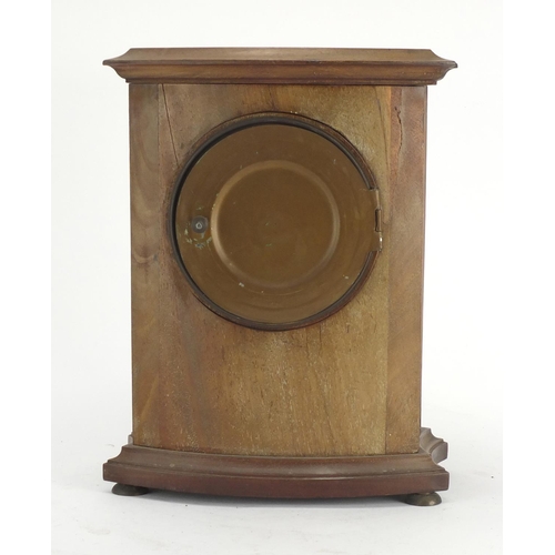2167 - Inlaid mahogany chiming mantel clock, with enamelled dial, Arabic numerals and French movement numbe... 