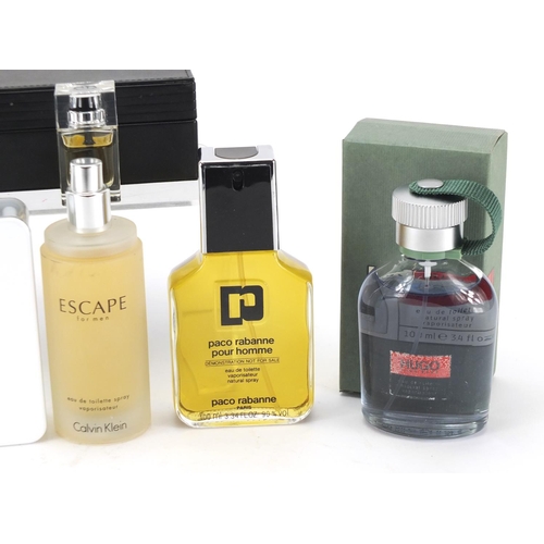 2455 - Six bottles of aftershave testers including Yves Saint Laurent, Dior, Gucci and Paco Rabanne