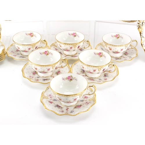 2136 - Royal Crown Derby Royal Antoinette six place tea service, the teapot 18cm high