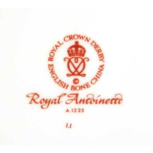 2136 - Royal Crown Derby Royal Antoinette six place tea service, the teapot 18cm high