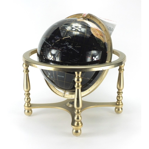 2033 - Gemstone table globe, with compass under tier, 45cm high