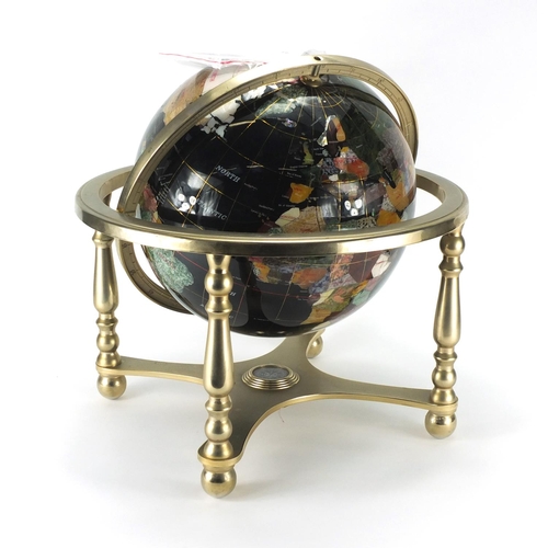 2033 - Gemstone table globe, with compass under tier, 45cm high