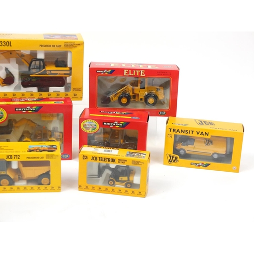 2235 - Britain's and Joal die cast construction vehicles, with boxes including JS330L, Fastrac 1135 and Tra... 