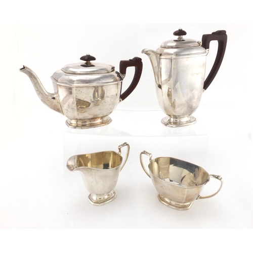 2461 - Silver four piece tea and coffee service by William Suckling, Birmingham 1936, the coffee pot 20.5cm... 