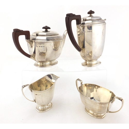 2461 - Silver four piece tea and coffee service by William Suckling, Birmingham 1936, the coffee pot 20.5cm... 