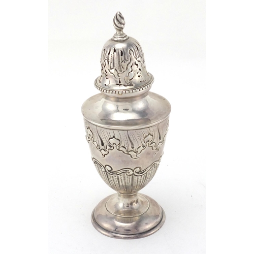 2489 - Victorian silver baluster shaped caster, with embossed decoration, indistinct makers mark Birmingham... 