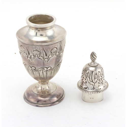 2489 - Victorian silver baluster shaped caster, with embossed decoration, indistinct makers mark Birmingham... 