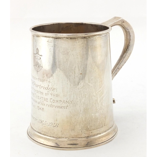 2486 - Large silver tankard, with presentation inscription, by J B Chatterley & Sons Ltd, Birmingham 1922, ... 