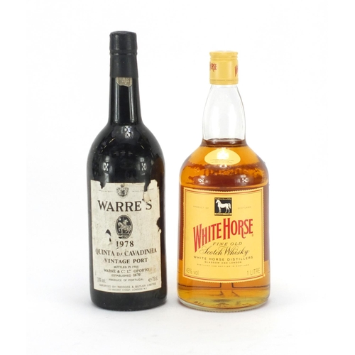 2281 - Bottle of Warre's 1978 vintage port and a 1L bottle of White Horse Scotch Whisky