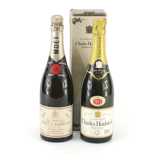 2125 - Two bottles of champagne, Moët & Chandon 1959 Dry Imperial and Charles Heidsieck Brut 1975 with box