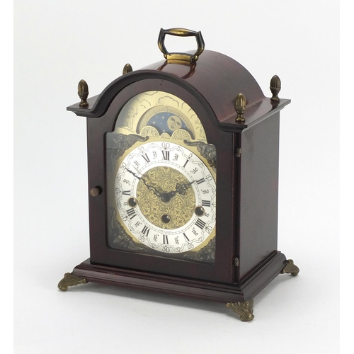 2174 - Westminster chiming mantel clock by Franz Hermle with moon phase dial, acorn finials and silvered ch... 