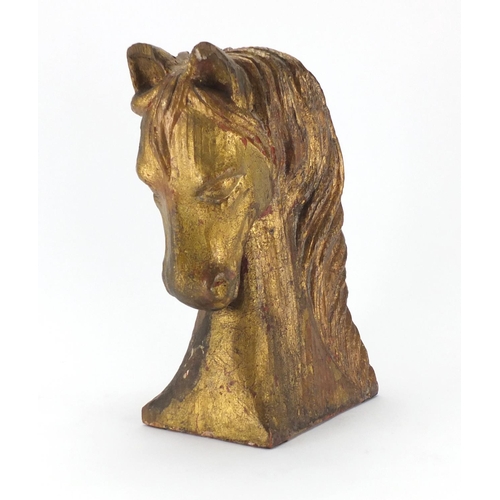 2075 - Gilt painted carved wooden horse head, 35cm high