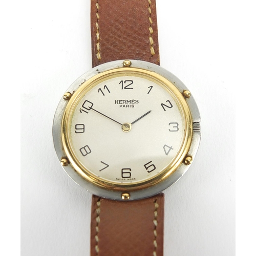 2638 - Gentleman's Hermes dress wristwatch, with brown leather strap and quartz movement, the case numbered... 
