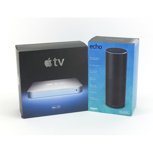 2459 - Apple Television and Amazon Echo smart speaker, both with boxes
