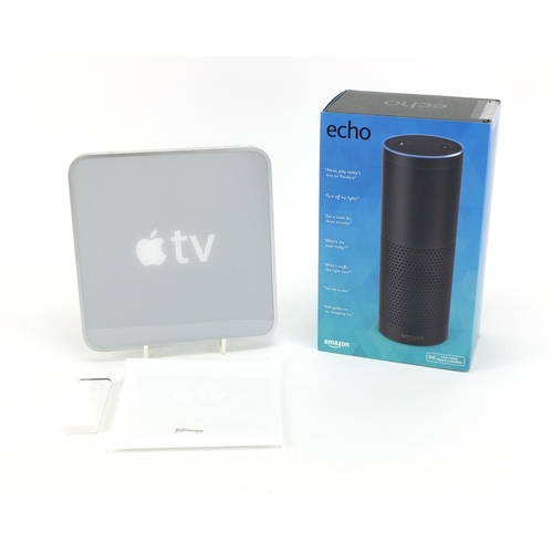 2459 - Apple Television and Amazon Echo smart speaker, both with boxes
