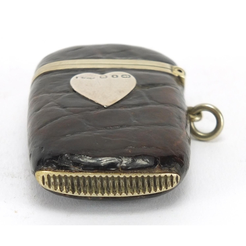 2562 - Leather crocodile skin effect vesta with silver love heart cartouche, 5.5cm high