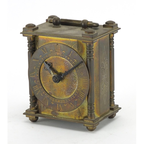 2282A - Smiths engraved brass carriage clock, with self start movement and Roman numerals, 11cm high