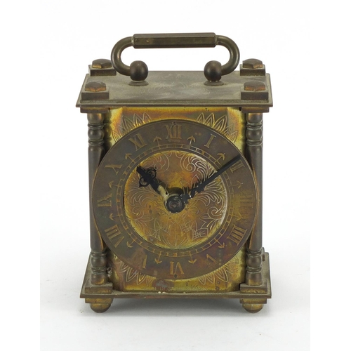 2282A - Smiths engraved brass carriage clock, with self start movement and Roman numerals, 11cm high