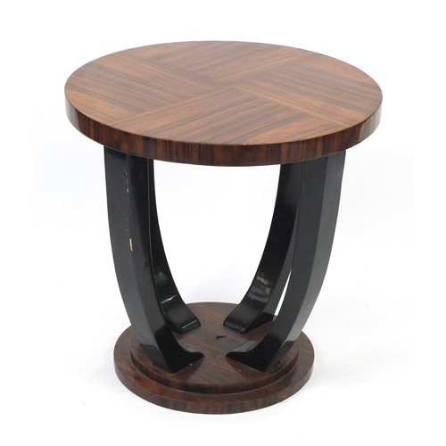 2009 - Art Deco exotic wood and ebonised circular occasional table, 60cm high x 60cm in diameter