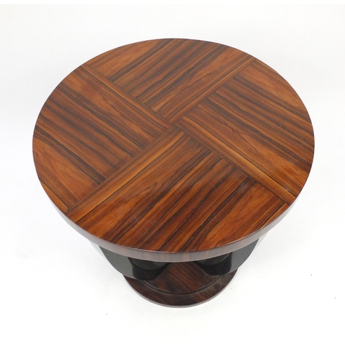 2009 - Art Deco exotic wood and ebonised circular occasional table, 60cm high x 60cm in diameter